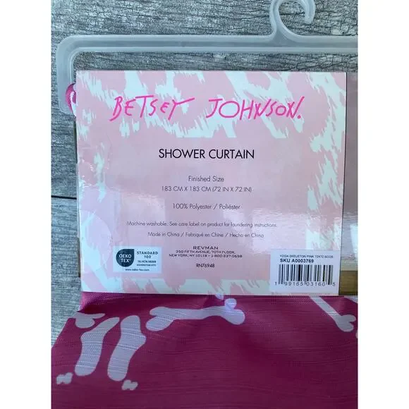 Betsey Johnson Pink Yoga Skeleton Shower Curtain – 72x72 – Halloween Gothic - Picture 4 of 4